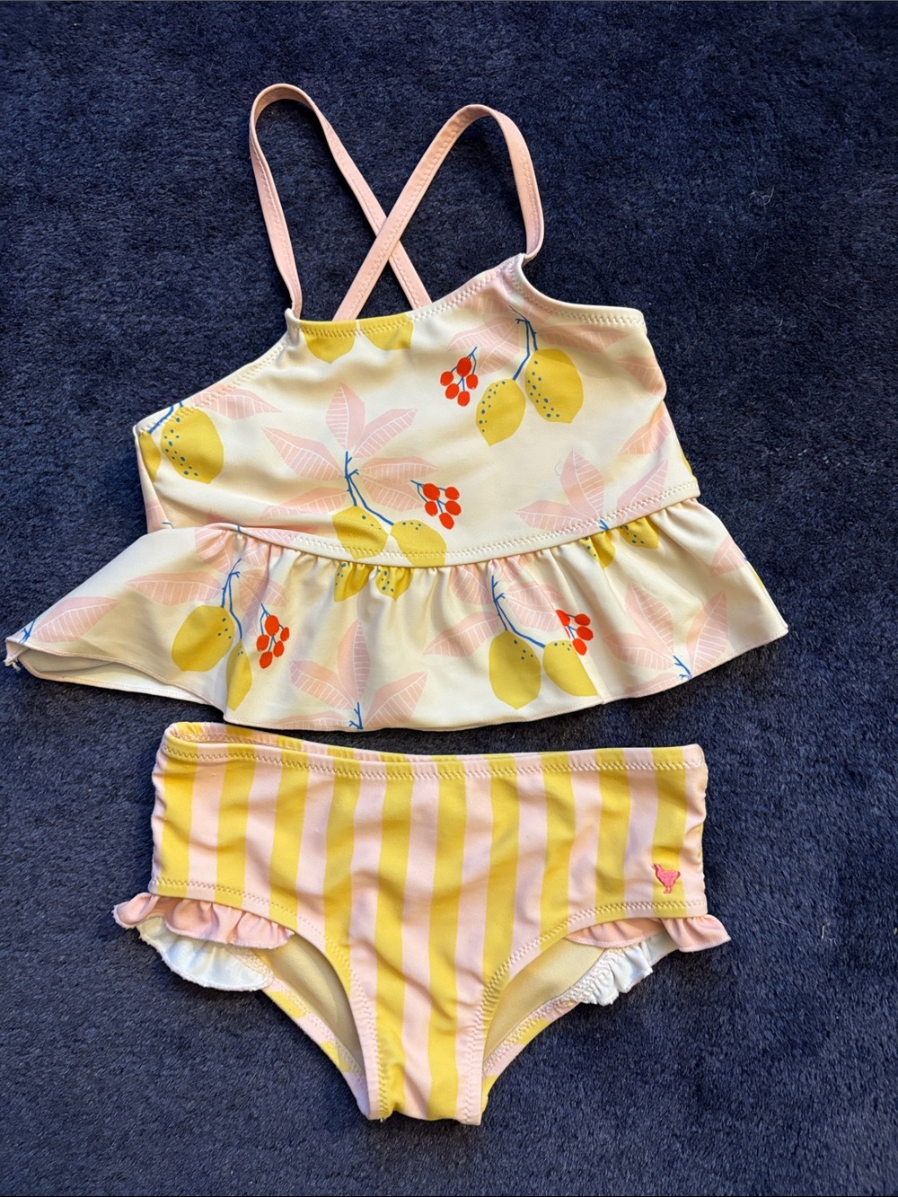 Pink Chicken Girls' Lemon Print Two-Piece Swim Set - Pink & Yellow